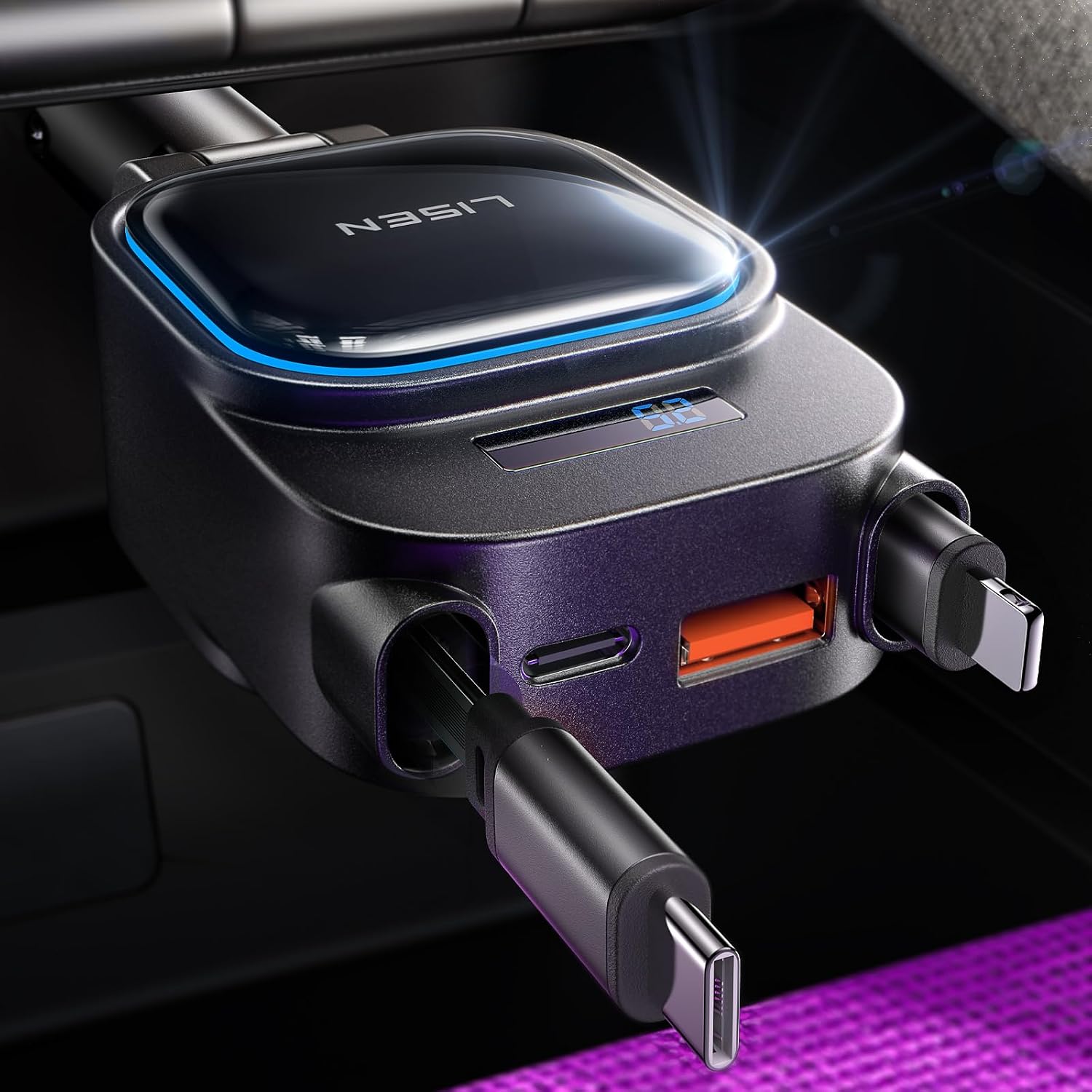 LISEN 4-in-1 Up to 96W Car Charger w/ Retractable USB-C + L Cable $9.89 + Free Shipping w/ Prime or orders $35+