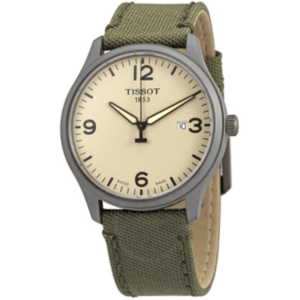 TISSOT Gent XL Quartz Beige Dial Olive Green Fabric Men s Watch