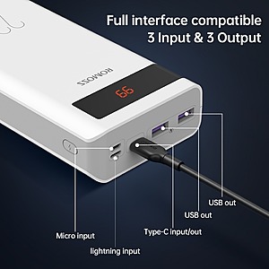 30000mah Power Bank Type C Micro Usb Qc Fast Charging Portable External  Battery