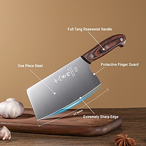 Superior Chinese Cleaver Chef's Knife with Wooden Rosewood Handle