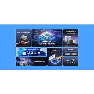 ACEMAGICIAN Mini PC Computer Win 11Pro, Intel 12th Gen N95 (up to 3.4GHz)  8GB LPDDR5 256GB M.2 SSD Desktop Computers， Micro PC Support 4K UHD, Dual