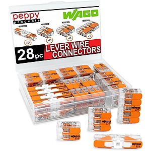 28-Piece WAGO 221 Lever Nuts Splicing Wire Connector Assortment w/ Case .70