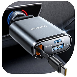 Lamicall 57W USB C Retractable Car Charger $9.99 + Free Shipping w/ Prime or orders $35+