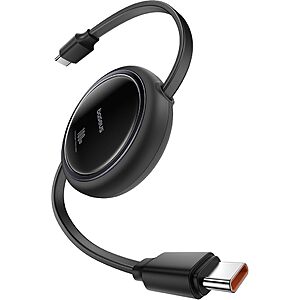 Baseus 100W Retractable 3.3' USB C to USB C 5A Charging Cable (Black) $6.67 + Free Shipping w/ Prime or on $35+