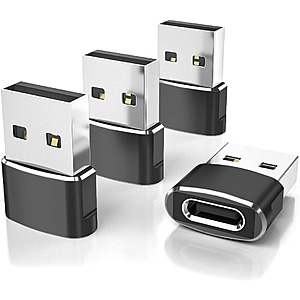 4-Pack Elebase USB-C to USB-A Adapter (Black) $4 