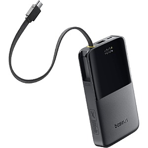 Baseus 3-Port 22.5W PD Fast Charging 10000mAh Power Bank w/ Built-in USB-C Cable $11 