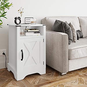 25" RoyalCraft Farmhouse Nightstands w/ Charging Station (White or Light Grey) $45.59 + Free Shipping