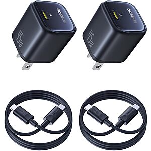 2-Pack 45W Baseus USB-C Charger Block w/ 3.3' USB-C Cable $18 