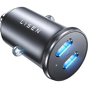 LISEN 90W 2-Port USB-C Fast Car Charger $7 