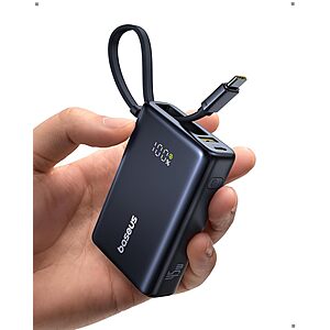 Prime: Baseus Picogo 10000mAh 45W Power Bank w/ Built-In USB-C Cable (Black) $18 + Free S&H