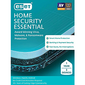 1-Year ESET Home Security Essential 2026 for 3 Devices (Digital Delivery) $10 & More