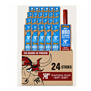 24-Pk 1-Oz Righteous Felon Honey Heist BBQ Beef Sticks $15 + Free S&H