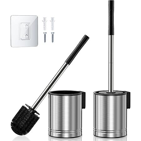 Prime Members: 2-Pack HAMITOR Compact Toilet Bowl Brush Set (Silver) $12 + Free Shipping