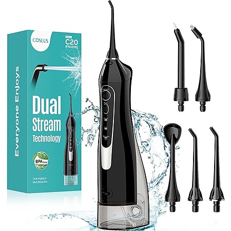COSLUS 300ml Cordless Portable Rechargeable Water Dental Flosser (Black) $7 + Free Shipping w/ Prime or orders $35+