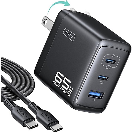 INIU Up to 65W 3-Port Charger Block w/ 5-ft USB-C Cable (2x USB C, 1x USB A) $11.86 + Free Shipping w/ Prime or orders $35+