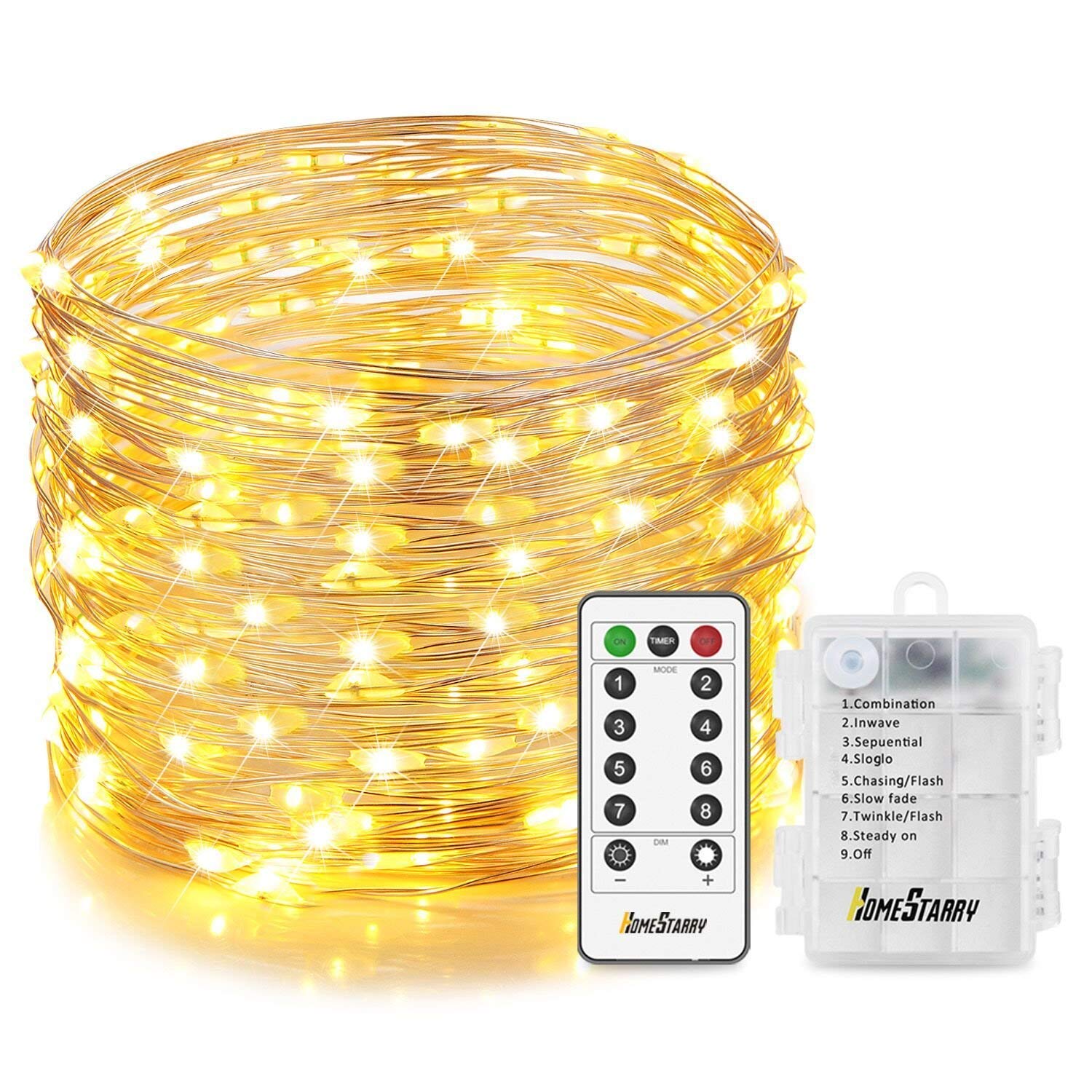 Homestarry 132 Leds Christmas Fairy Lights 33ft Battery