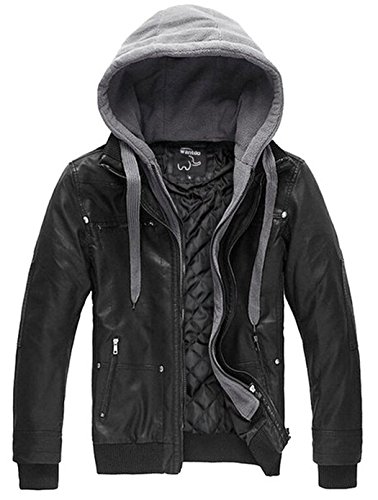Wantdo Men's Leather Jacket with Removable Hood for $40.77 + Free Shipping