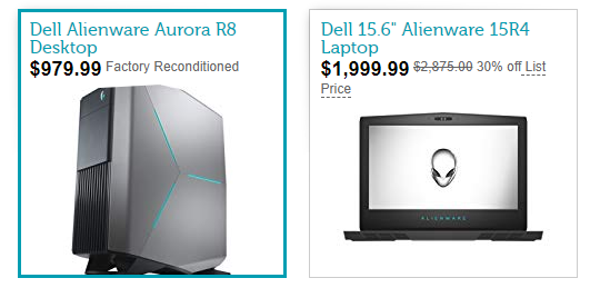 Dell Alienware Aurora R8 (Factory Reconditioned - $979.99) and 15R4 Laptop (New -$1,999.99) + FS for Prime Members