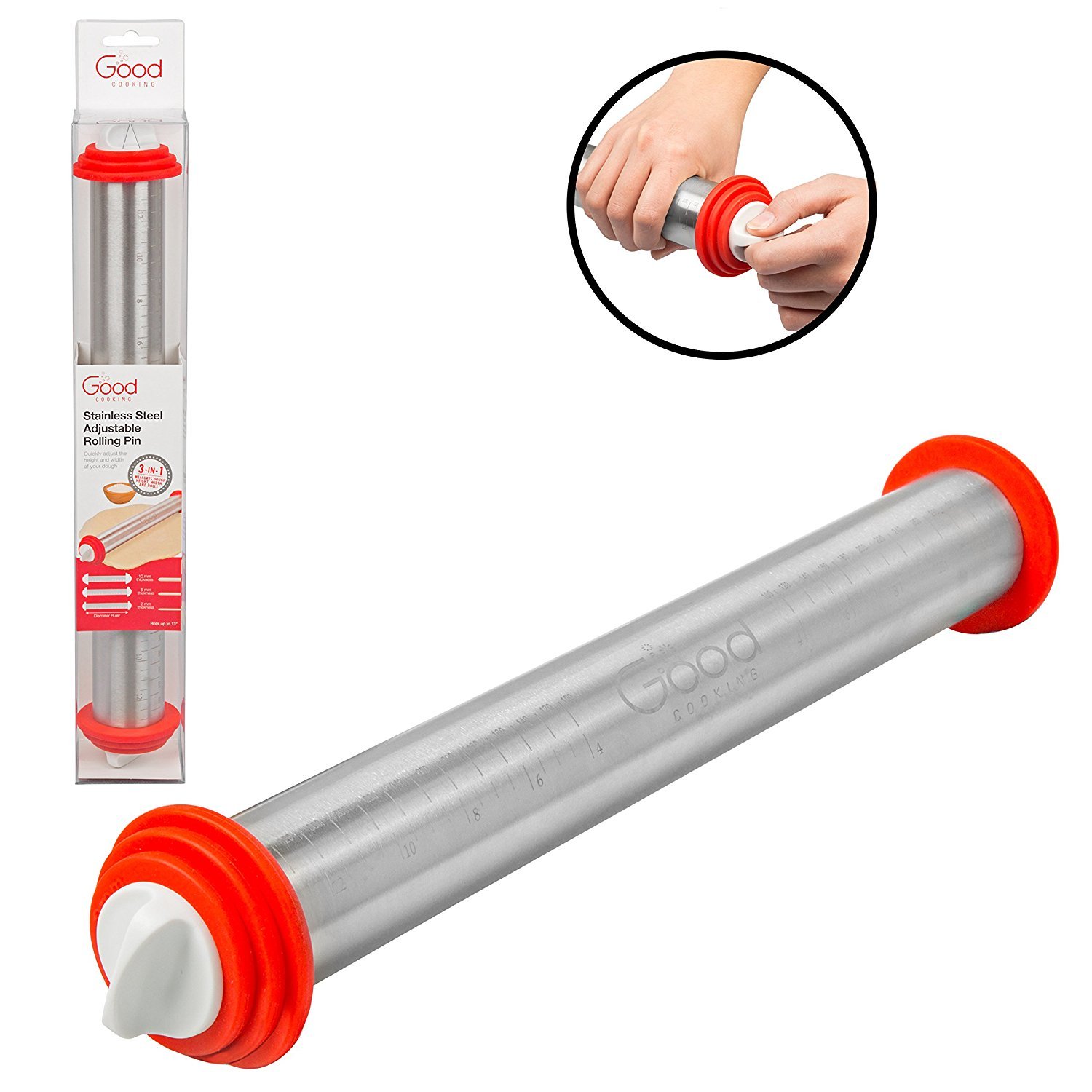 Adjustable Rolling Pin - Stainless Steel French Dough Roller w/ 13" Barrel and 3 Removable Rings to Adjust Thickness - $7.47 + FSSS