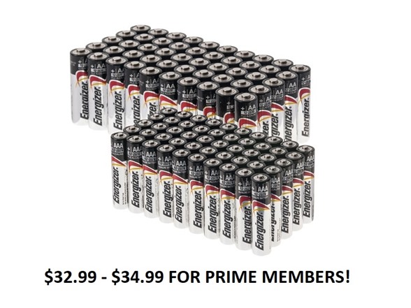 Energizer MAX Alkaline Batteries 100 Pack -$32.99 to $34.99