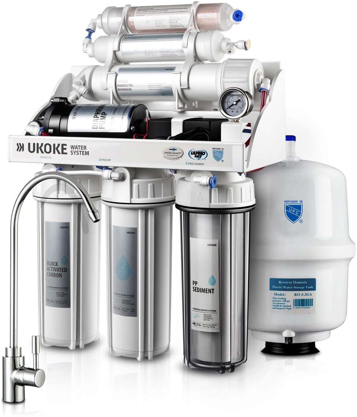 Ukoke RO75GP 6 Stages Reverse Osmosis Water Filtration System w/ pH+ Alkaline Remineralizing, RO filter & Softener +75 GPD for $139 + FS