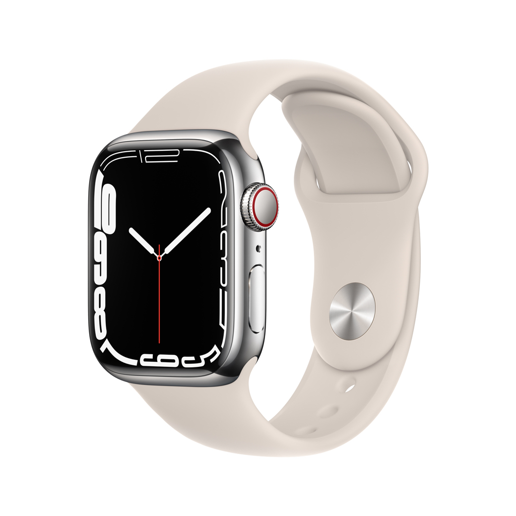 Apple Watch Series 7 GPS + Cellular, 41mm Silver Stainless Steel Case with Starlight Sport Band - Regular - Walmart.com - $490