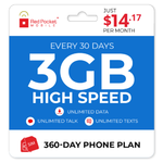 360-Day Red Pocket Prepaid Plan: Unlimited Talk & Text + 3GB LTE Data / Month $170 + Free S&amp;H