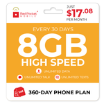360-Day Red Pocket Prepaid Plan: Unlimited Talk & Text + 8GB LTE / Month $205 + Free Shipping