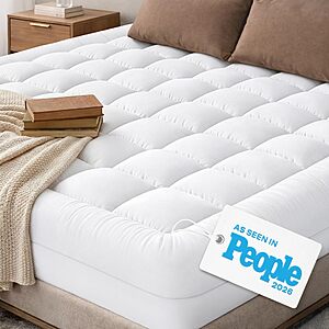 Cloud-Like Queen Mattress Topper - 100% Cotton Top Mattress Pad for Full Back Support - Breathable & Naturally Cooling for Hot Sleepers, White - $32.99