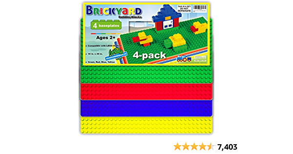 Lego Compatible Baseplate - Pack of 4 Large 10 x 20 Inch base plates, assorted colors - $11.45