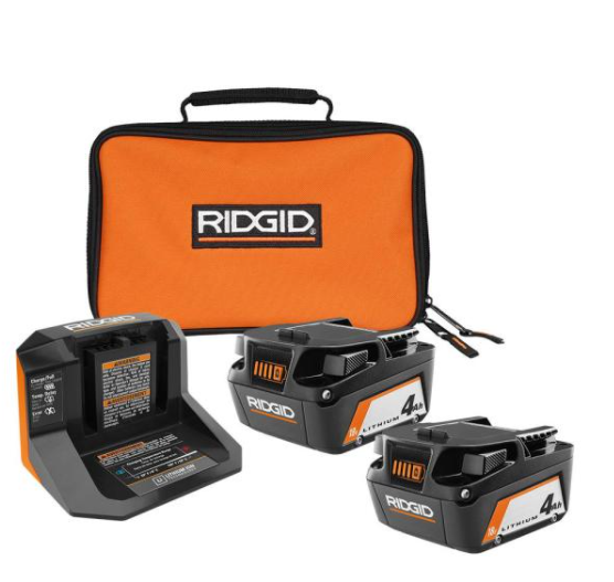 2-Count Ridgid 18V Lithium-Ion 4.0 Ah Batteries w/ Charger & Bag $99