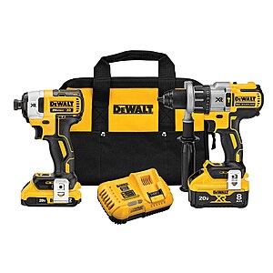 DEWALT XR POWER DETECT DCD998 Drill, DCF887 Impact Driver Brushless 20v with 8ah, 2ah and 8 amp Fast Speed Charger: DCK299D1W1 $259