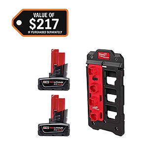 YMMV M12 12V Lithium-Ion XC 4.0 Ah Battery 2-Pack w/PACKOUT Compact Wall Plate & M12 Battery Rack $99