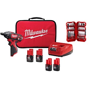 Milwaukee M12 12V 1/4" Hex Screwdriver Kit w/ 4x 1.5Ah Batteries & Bit Set $89 + Free Shipping