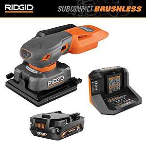 RIGID 18V Brushless Cordless SubCompact 1/4 in. Sheet Sander Kit with 2 Ah MAX Output Battery and Charger $119