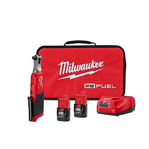 Milwaukee M12 FUEL 12V Lithium-Ion Brushless Cordless High Speed 3/8 in. Ratchet Kit w/(2) Batteries, Charger and Bag $160