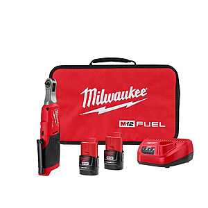 Milwaukee M12 FUEL 12V Lithium-Ion Brushless Cordless High Speed 1/4 in. Ratchet Kit w/(2) Batteries, Charger and Bag $162