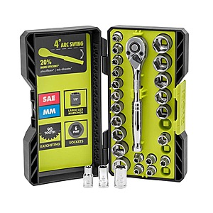 Ryobi 26-Piece 1/4 in. Drive Ratchet and Socket Set $19.97