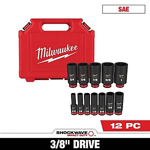 Milwaukee SHOCKWAVE 3/8 in. Drive Deep Well 6 Point Impact Socket Set (12-Piece) $49.97