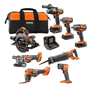 Ridgid 18V Brushless Cordless 8-Tool Combo Kit with (2) 2.0 Ah and (1) 4.0 Ah MAX Output Batteries, and Charger $399.5