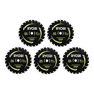 Ryobi 7-1/4 in. x 24 Teeth Carbide Thin Kerf Circular Saw Blade (5-Piece) $28.5