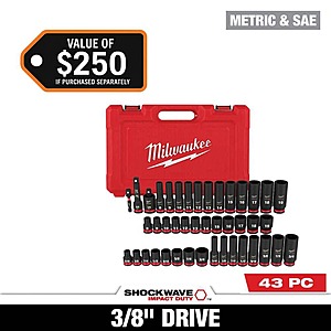 Milwaukee SHOCKWAVE 3/8 in. Drive SAE and Metric 6 Point Impact Socket Set (43-Piece) $109