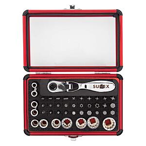 SUNEX TOOLS 9732 44Pc 1/4" Dr Mini Dual Flex Head RATCHET W Socket & Bit Set $33.97 at Amazon