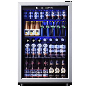 SIMZELIFE 20.3 in Single Zone 145-Cans Freestanding Beverage and Wine Cooler in Black, Glass Door, Adjustable Shelves $210