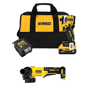 DeWalt ATOMIC 20V MAX Lithium-Ion Cordless 1/4 in. Brushless Impact Driver Kit & 4-1/2 in. Grinder with 5Ah Battery & Charger $219