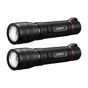 2-Pk Coast G60R 1000 Lumen Waterproof Rechargeable Led Flashlight