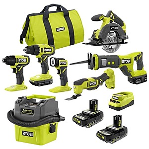 Ryobi ONE+ 18V Cordless 6-Tool Combo Kit with (4) Batteries, Charger, and ONE+ 18V Cordless 1 Gal. Wet/Dry Vacuum $369