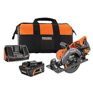 YMMV Ridgid 18V Brushless Cordless 7-1/4 in. Rear Handle Circular Saw Kit with 8.0 Ah MAX Output Battery, 18V Charger and Bag $185