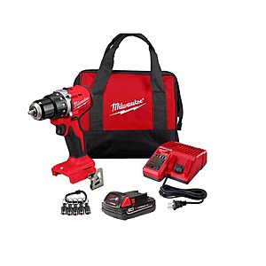 Milwaukee M18 18V Lithium-Ion Brushless 1/2 in. Compact Drill/Driver Kit with 5-Pc Carabiner Hex Holder $129