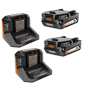 Ridgid 18V Lithium-Ion 2.0 Ah Battery and Charger Starter Kit (2-Pack) $63